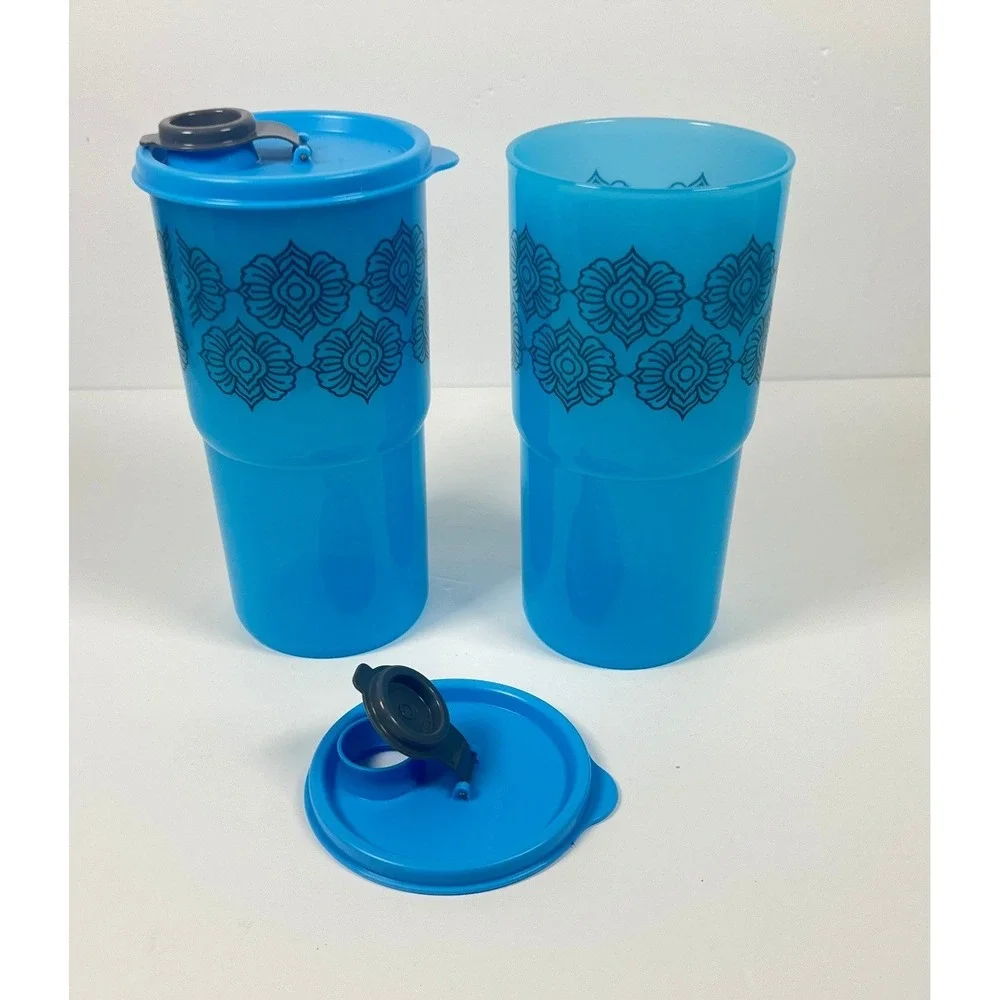 Tupperware ThirstQuake Mega Tumbler 30 oz On the Go Flip Top Cup Aqua Mandala